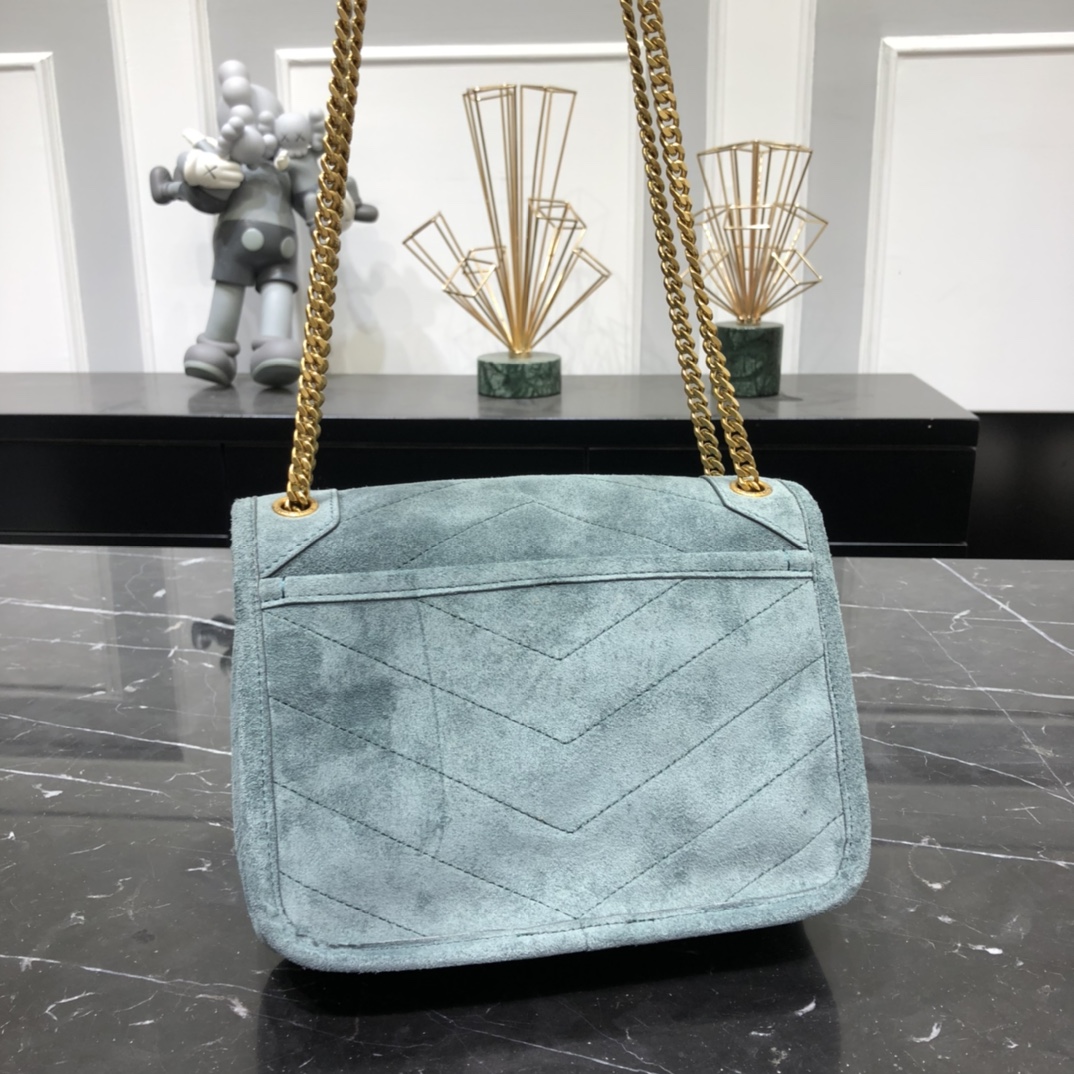 Saint Laurent Niki Baby Suede Calfskin Handbag Shoulder Bag Light Blue 633160